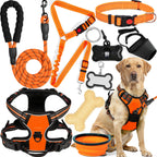 YXFDOYT No Pull Dog Harness Adjustable Collar & Leash Set - Dog Halter Harnesses Collapsible Bowls & Poop Bag Dispenser Muzzle ID Tags Toys Fits Small Medium Large Dogs (Pink-L) Gronata