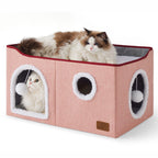 Bedsure Cat Beds for Indoor Cats - Large Cat Cave for Pet Cat House with Fluffy Ball Hanging and Scratch Pad, Foldable Cat Hideaway, 16.5x16.5x13 inches, Grey Gronata