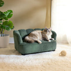 Paws & Purrs Retro Scalloped Back Sofa Style Pet Bed, Dog & Cat Couch with Tufted Cushion & Armrest, Stylish Indoor Pet Furniture, Sage Gronata