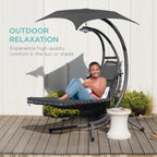 Best Choice Products Outdoor Hanging Curved Steel Chaise Lounge Chair Swing w/Built-in Pillow and Removable Canopy - Navy Blue Gronata
