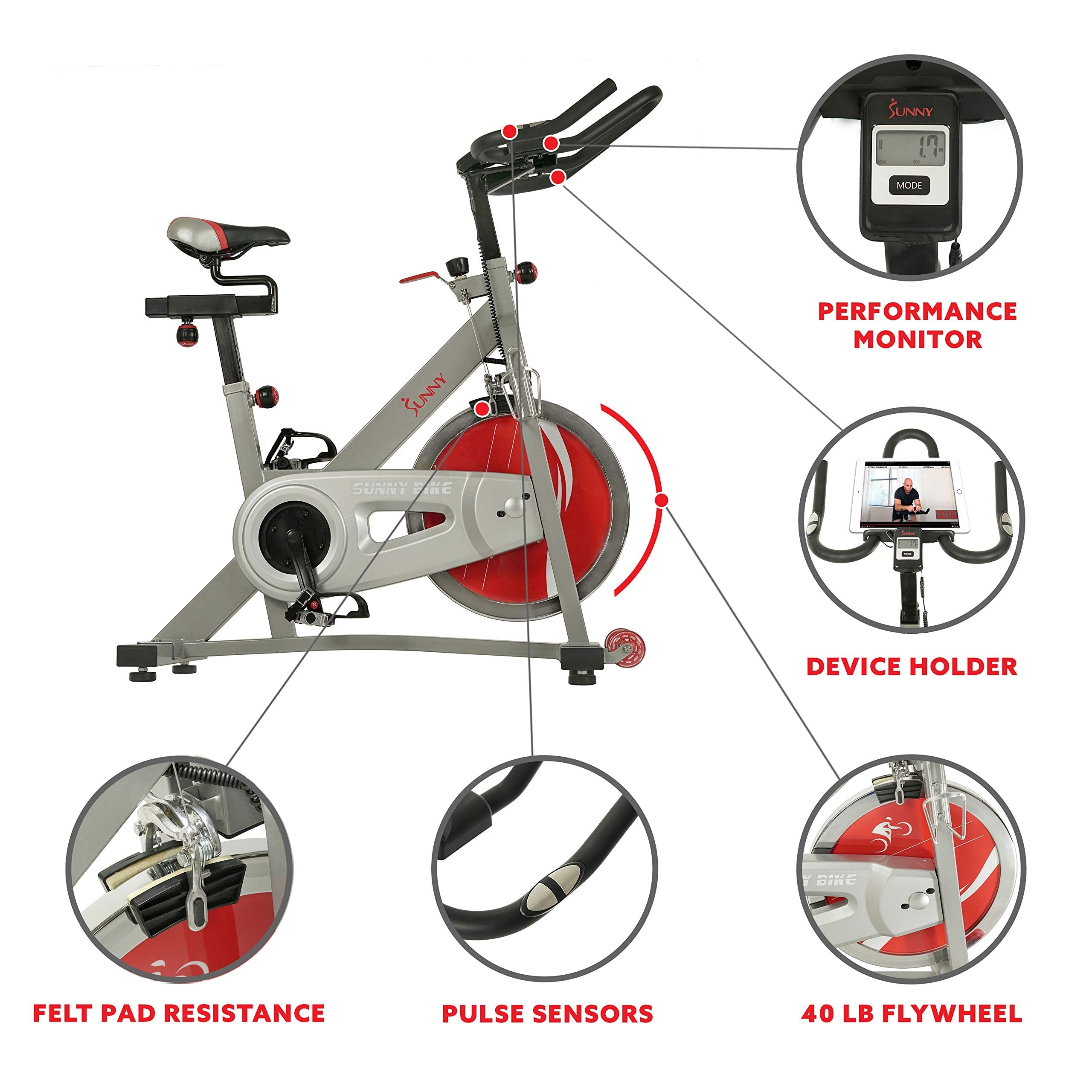 Sunny Health & Fitness Indoor Cycling Exercise Bike with SPD pedals - SF-B1509, White, 47 L x 20 W x 47 5 H Gronata