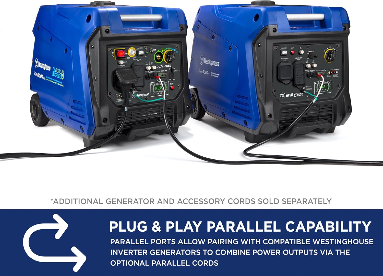 Westinghouse 5000 Peak Watt Super Quiet Portable Inverter Generator, Wheel & Handle Kit, RV Ready 30A Outlet, Gas Powered, CO Sensor, Parallel Capable,Blue Gronata