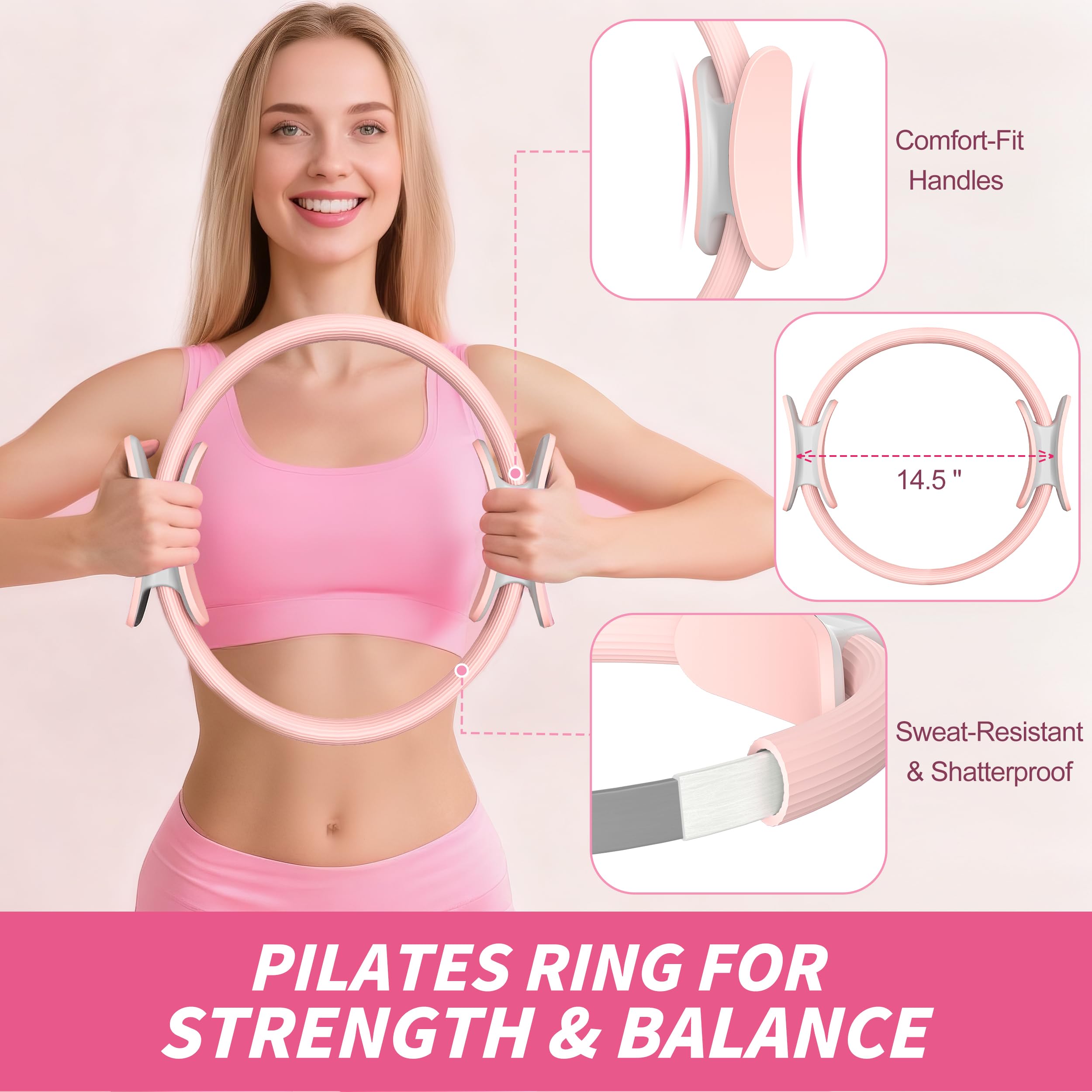 NANATI Pilates Kit 19PCS,Pilates Essentials Kit for Women,Pilates Equipment with 14.5" Pilates Ring and Ball,8 Resistance Bands,Ankle Weights,Sliders & Grip Socks Accessories for Starter Home Workouts Gronata