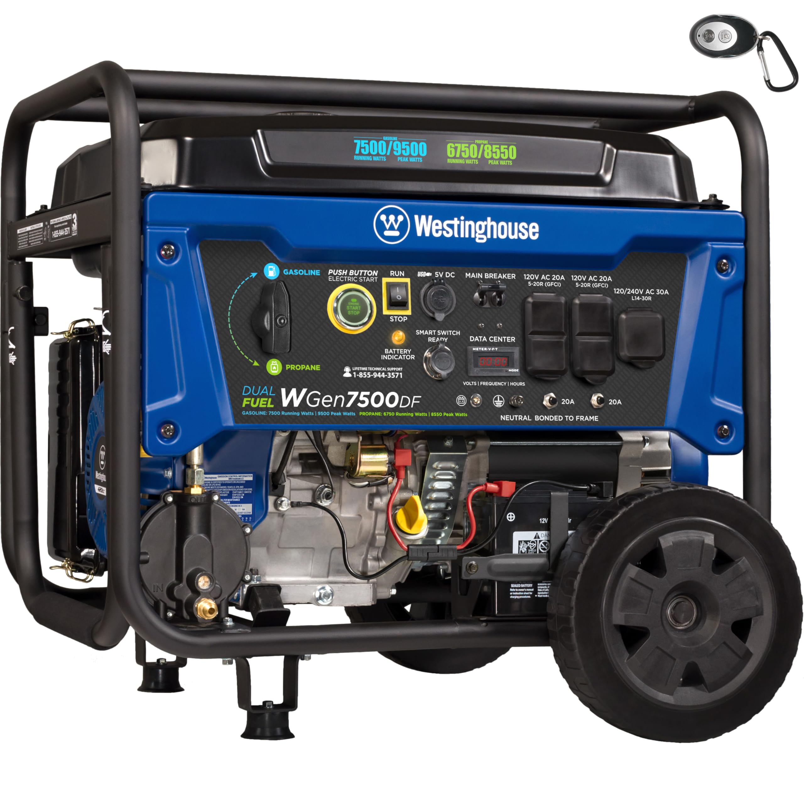 Westinghouse 9500 Peak Watt Dual Fuel Home Backup Portable Generator, Electric Start, Transfer Switch Ready, Gas & Propane Powered, CO Sensor Gronata