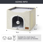 Bedsure Cat Beds for Indoor Cats - Large Cat Cave for Pet Cat House with Fluffy Ball Hanging and Scratch Pad, Foldable Cat Hideaway, 16.5x16.5x13 inches, Grey Gronata