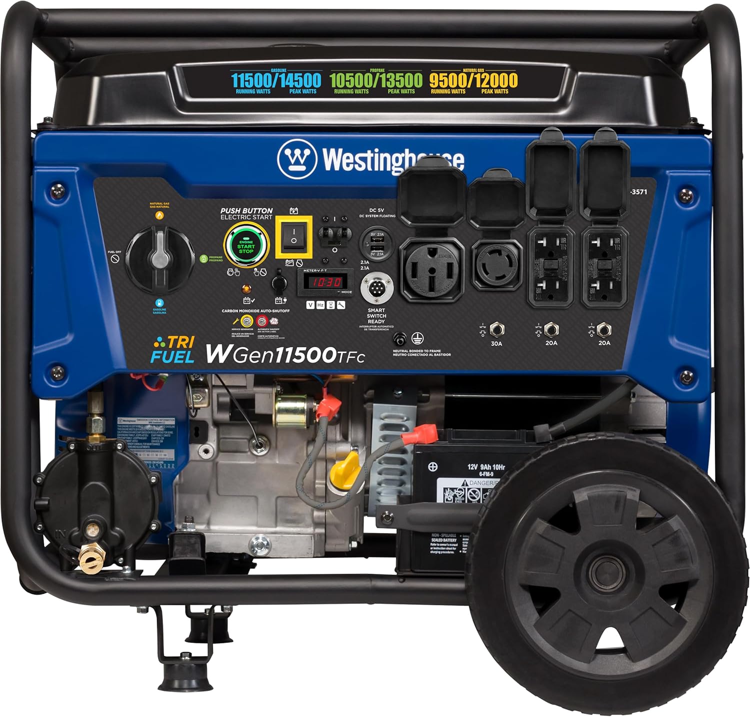 Westinghouse 14500 Peak Watt Tri-Fuel Home Backup Portable Generator, Remote Electric Start, Transfer Switch Ready, Gas, Propane, and Natural Gas Powered Gronata