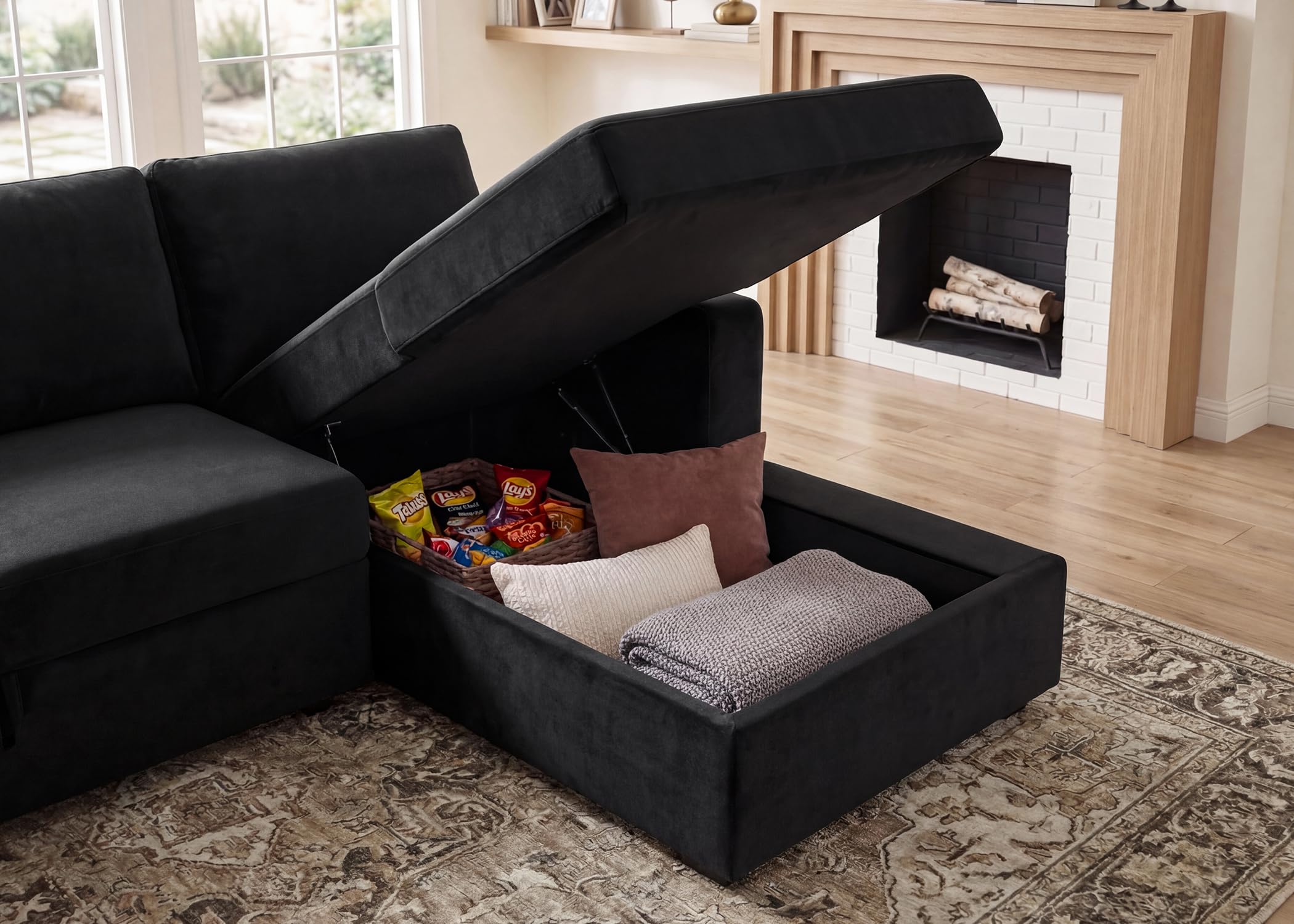 HONBAY Sectional Sleeper Sofa with Pull Out Bed U-Shape Sectional Couch Sleeper Bed with Storage Chaise 6 Seater Sleeper Sectional Sofa, Light Grey Gronata