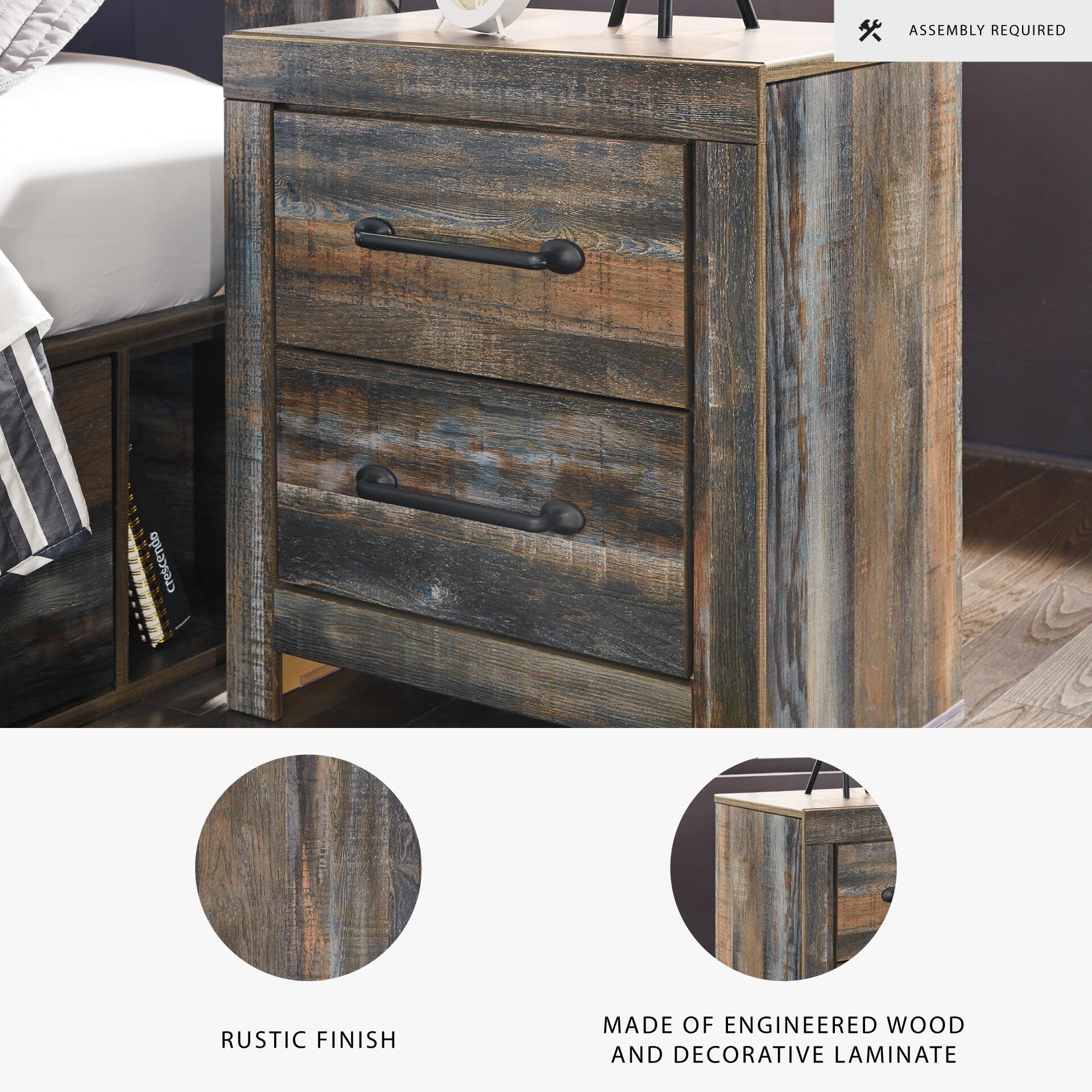 Signature Design by Ashley Wynnlow Rustic 2 Drawer Two Drawer Nightstand, 24.41" Tall, Weathered Gray Gronata