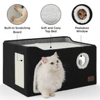 Bedsure Cat Beds for Indoor Cats - Large Cat Cave for Pet Cat House with Fluffy Ball Hanging and Scratch Pad, Foldable Cat Hideaway, 16.5x16.5x13 inches, Grey Gronata