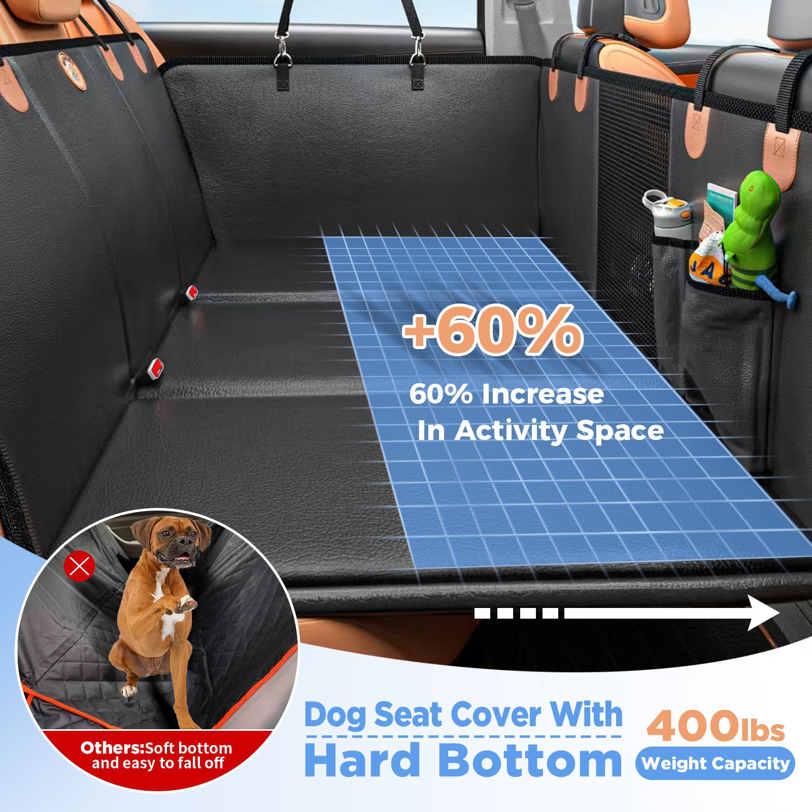 MYJAQI Back Seat Extender for Dogs, Waterproof Dog Car Seat Cover for Back Seat with Hard Bottom, 2026 Upgraded Material, Anti Scratch, Safer, Easy to Use and Clean, Holds 400lbs Gronata