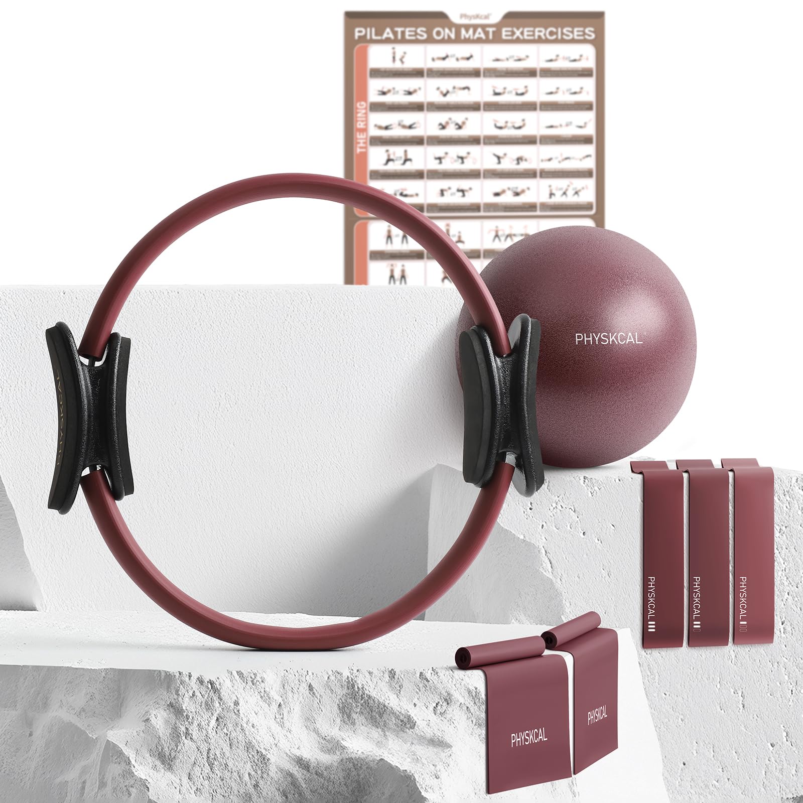 PhysKcal Pilates Ring Set, Magic Ring with 1x Core Ball, 3X Resistant Loop and 2X Flex Band, Pilates on Mat Essential Kit (Nude) Gronata