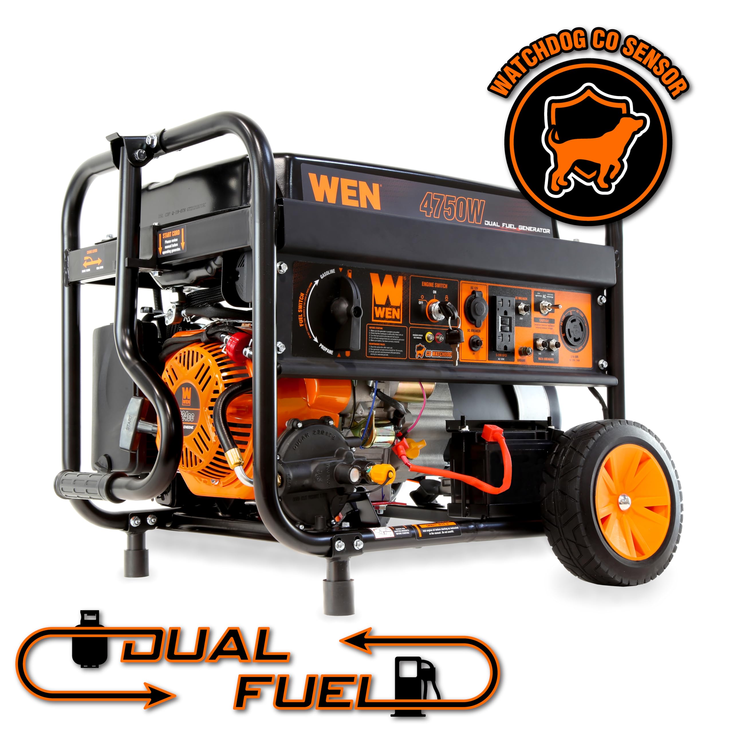 WEN 4,750-Watt 120V/240V Dual Fuel Portable Generator with Wheel Kit and Electric Start (DF475T) Gronata