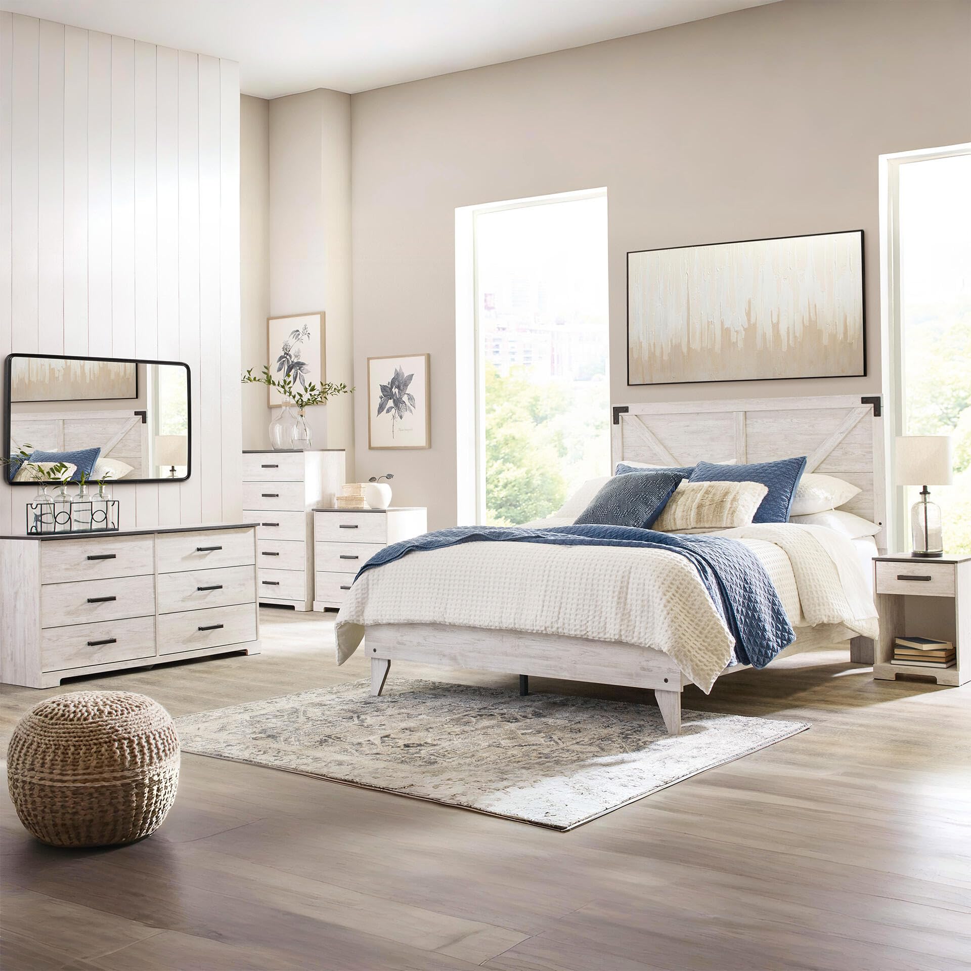 Signature Design by Ashley Shawburn Rustic 5 Drawer Chest of Smooth-Gliding Drawers and Safety Stop, White & Gray Gronata