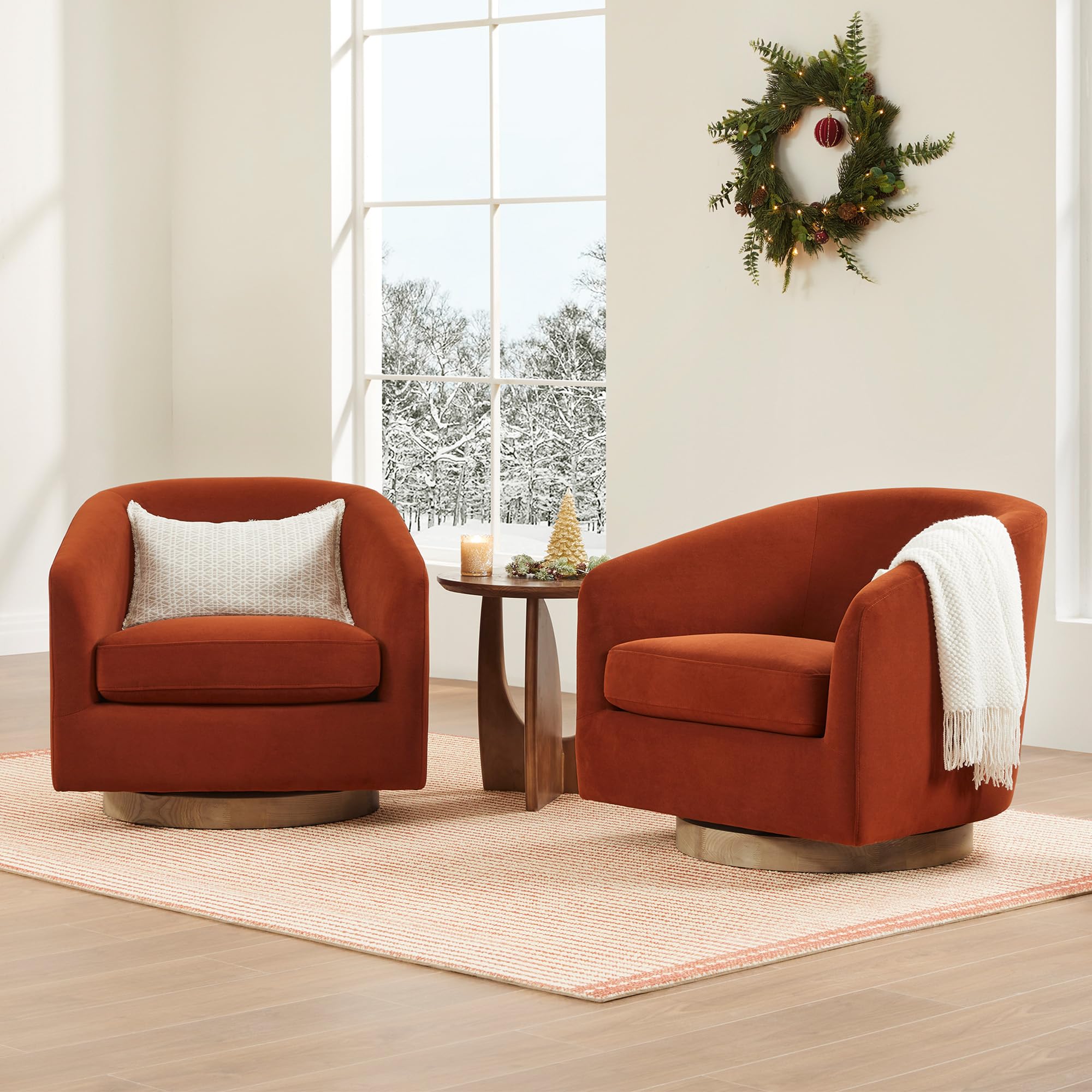 CHITA Swivel Accent Chair, Fully Assembled Fabric Barrel Armchair with FSC Certified Upholstered for Living Room, Bedroom and Office, Cream Gronata