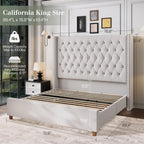 Jocisland Queen Size Bed Frame 61.4" Extra Tall Wingback Headboard Velvet Upholstered Deep Button Tufted Platform Bed with Solid Wood Legs & Wood Slats, No Box Spring Needed, Black Gronata