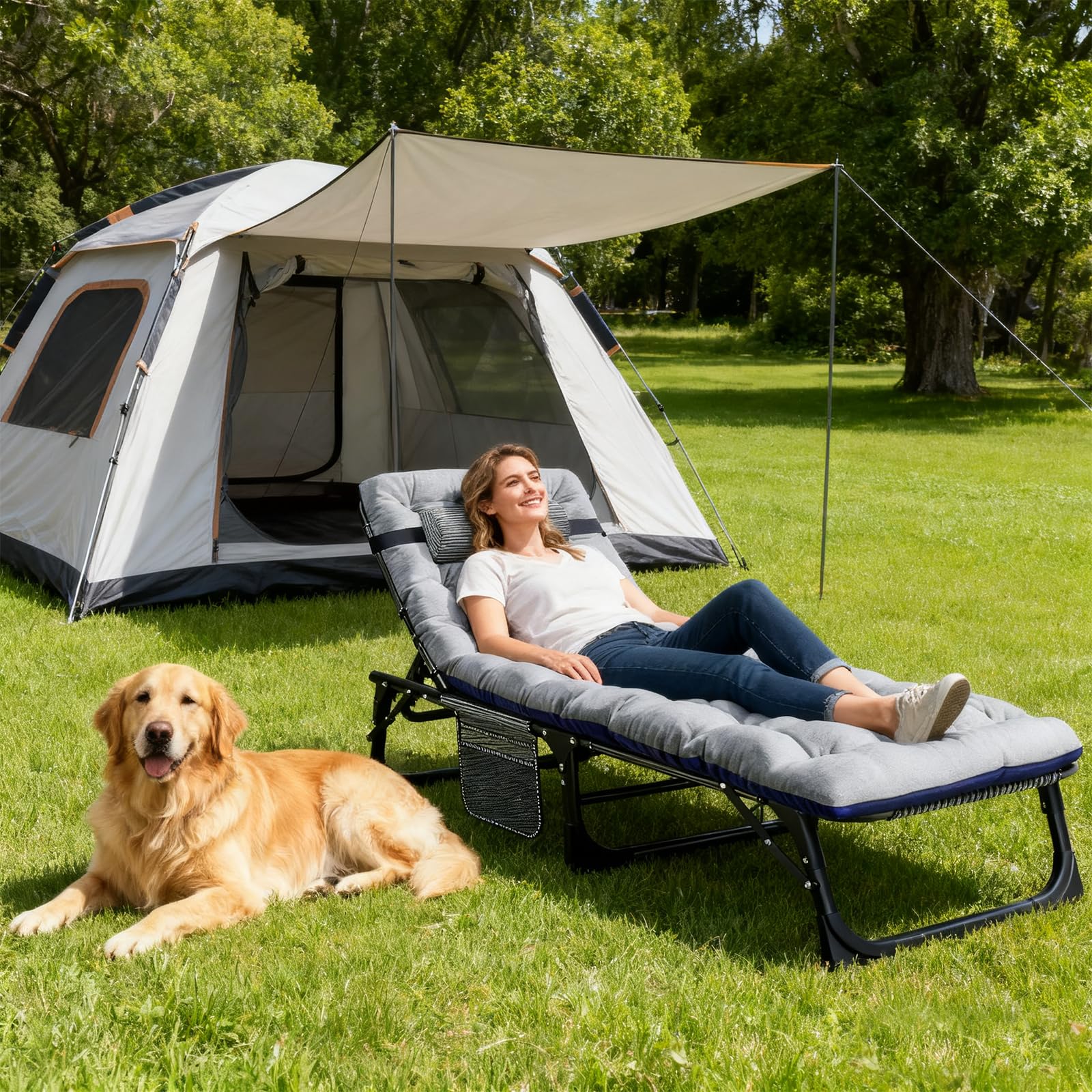 DoCred Heavy Duty Chaise Lounge Chair, Adjustable 5-Position Folding Chaise Lounge Chairs for Outside, Portable Lay Flat Beach Lounge Chair for Outdoor Sunbathing Beach Pool Lawn Camping Gronata