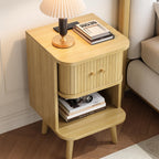 Decofy Fluted Nightstand Set of 2, Mid Century Modern Bedside Table with Charging Station, Walnut End Tables with Sliding Tambour Doors, Storage Cabinet and Open Shelf for Bedroom, Walnut Gronata