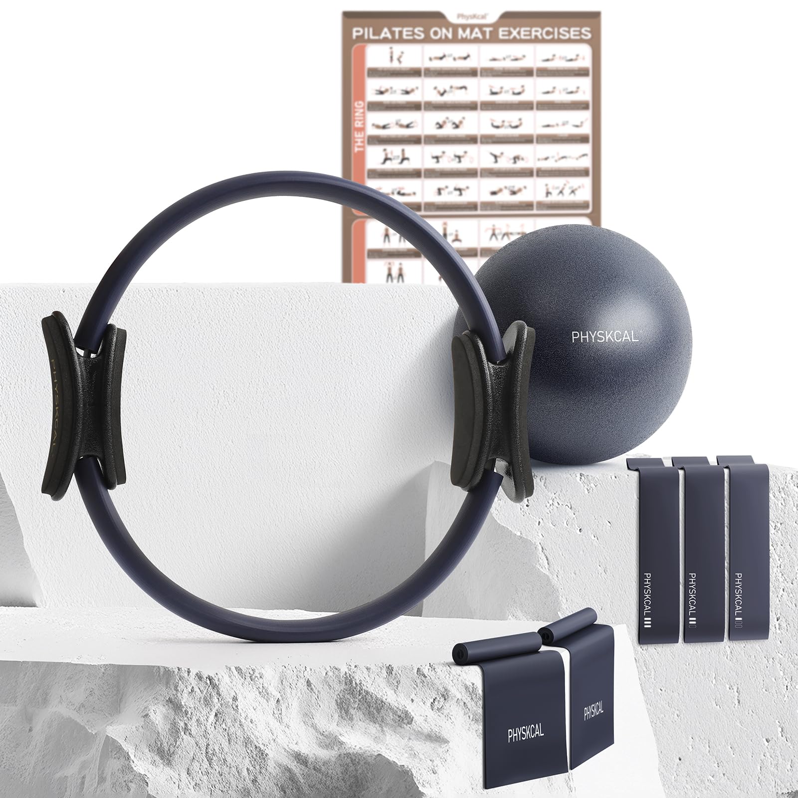 PhysKcal Pilates Ring Set, Magic Ring with 1x Core Ball, 3X Resistant Loop and 2X Flex Band, Pilates on Mat Essential Kit (Nude) Gronata