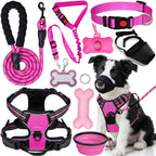 YXFDOYT No Pull Dog Harness Adjustable Collar & Leash Set - Dog Halter Harnesses Collapsible Bowls & Poop Bag Dispenser Muzzle ID Tags Toys Fits Small Medium Large Dogs (Pink-L) Gronata