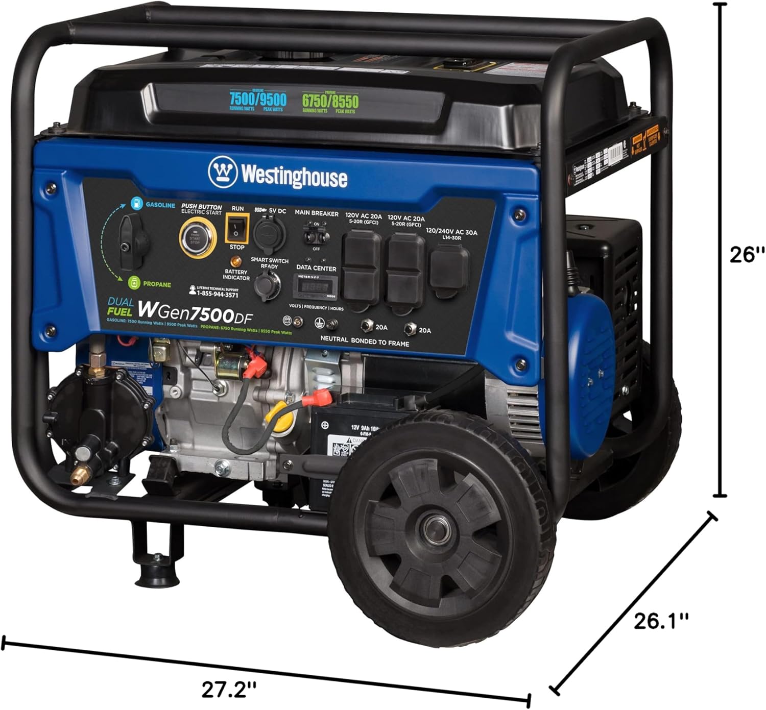 Westinghouse 9500 Peak Watt Dual Fuel Home Backup Portable Generator, Remote Electric Start, Transfer Switch Ready, Gas & Propane Powered Gronata