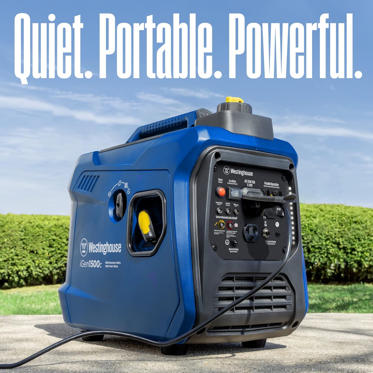 Westinghouse 1500 Peak Watt Super Quiet & Lightweight Portable Inverter Generator, Gas Powered, CO Sensor, Parallel Capable, Long Run Time,Blue Gronata