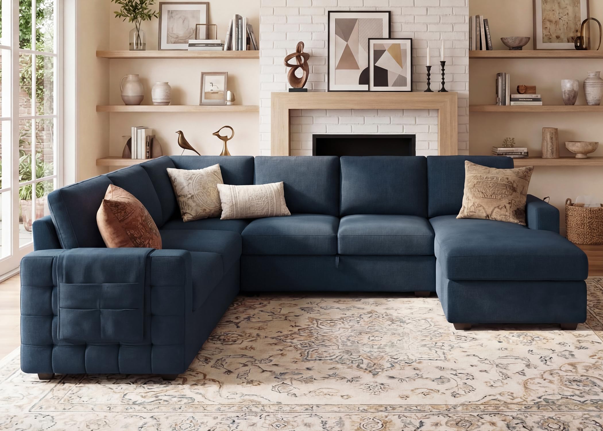 HONBAY Sectional Sleeper Sofa with Pull Out Bed U-Shape Sectional Couch Sleeper Bed with Storage Chaise 6 Seater Sleeper Sectional Sofa, Light Grey Gronata
