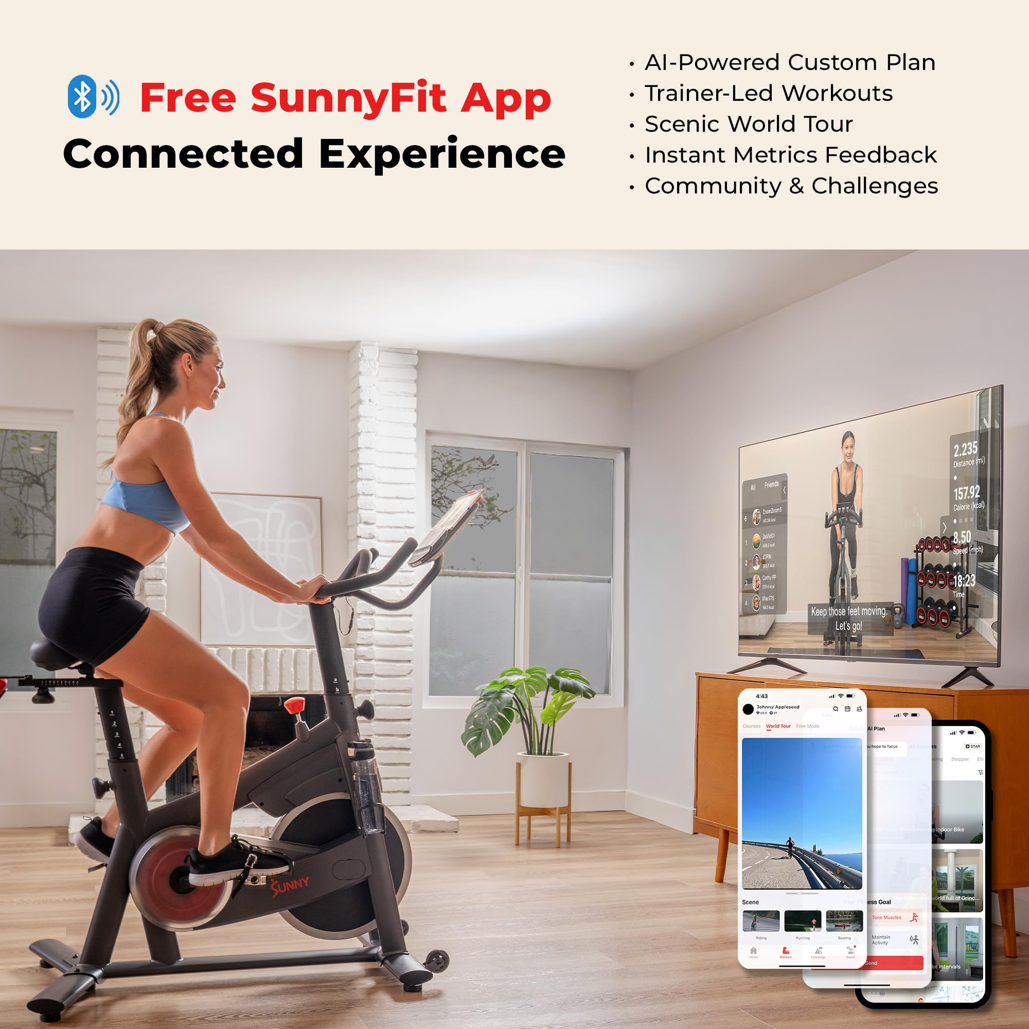 Sunny Health & Fitness Nova Smart Indoor Cycling Bike – Magnetic Resistance Exercise Bike with SunnyFit App, Quiet Belt Drive & Compact Home Cardio Bike for Beginners Gronata