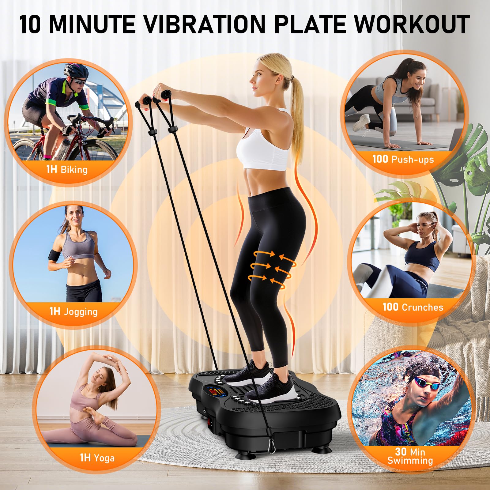 GLYLF Vibration Plate Exercise Machine, 130 Levels Full Body Workout Vibrating Plate for Lymphatic Drainage Weight Loss, 450 Lbs Capacity Shake Platform with Resistance Bands Bluetooth for Women Men Gronata
