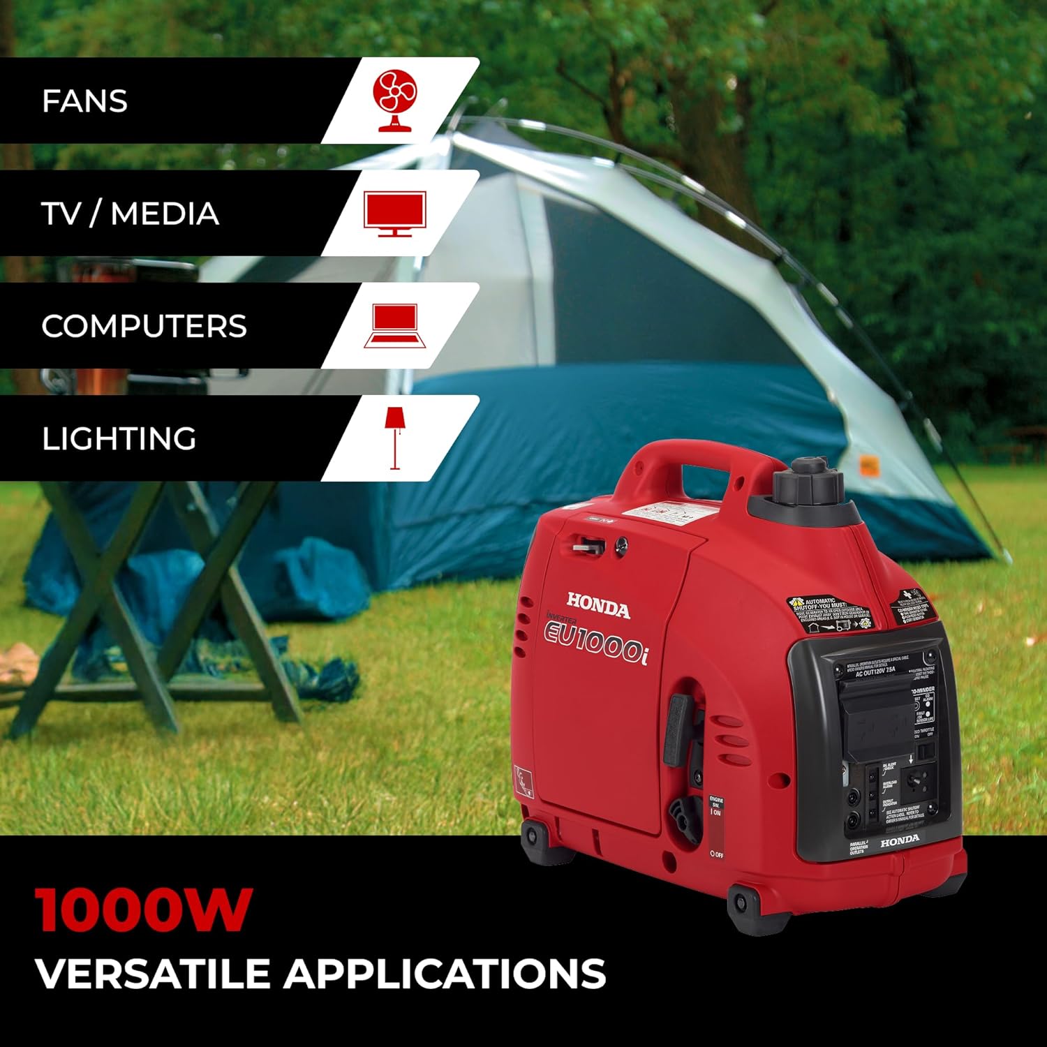 Honda EU1000i 1000 Watt Inverter Generator, Super Quiet 120V Gas Powered Portable Generator for Camping or Home Backup Power Supply, Up to 6.8 Hour Run Time (EU1000T1AN) Gronata