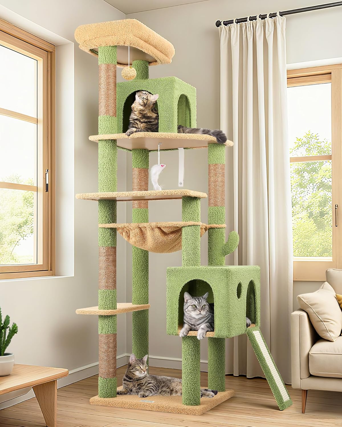 Globlazer Heavy Duty Cat Tree, 70 inch Sturdy Cat Tree for Indoor Cats Extra Large Cat Tower with Scratching Post, Hammock, Cat Condo for Adult Cats Kittens, F70 Pro, Light Grey Gronata