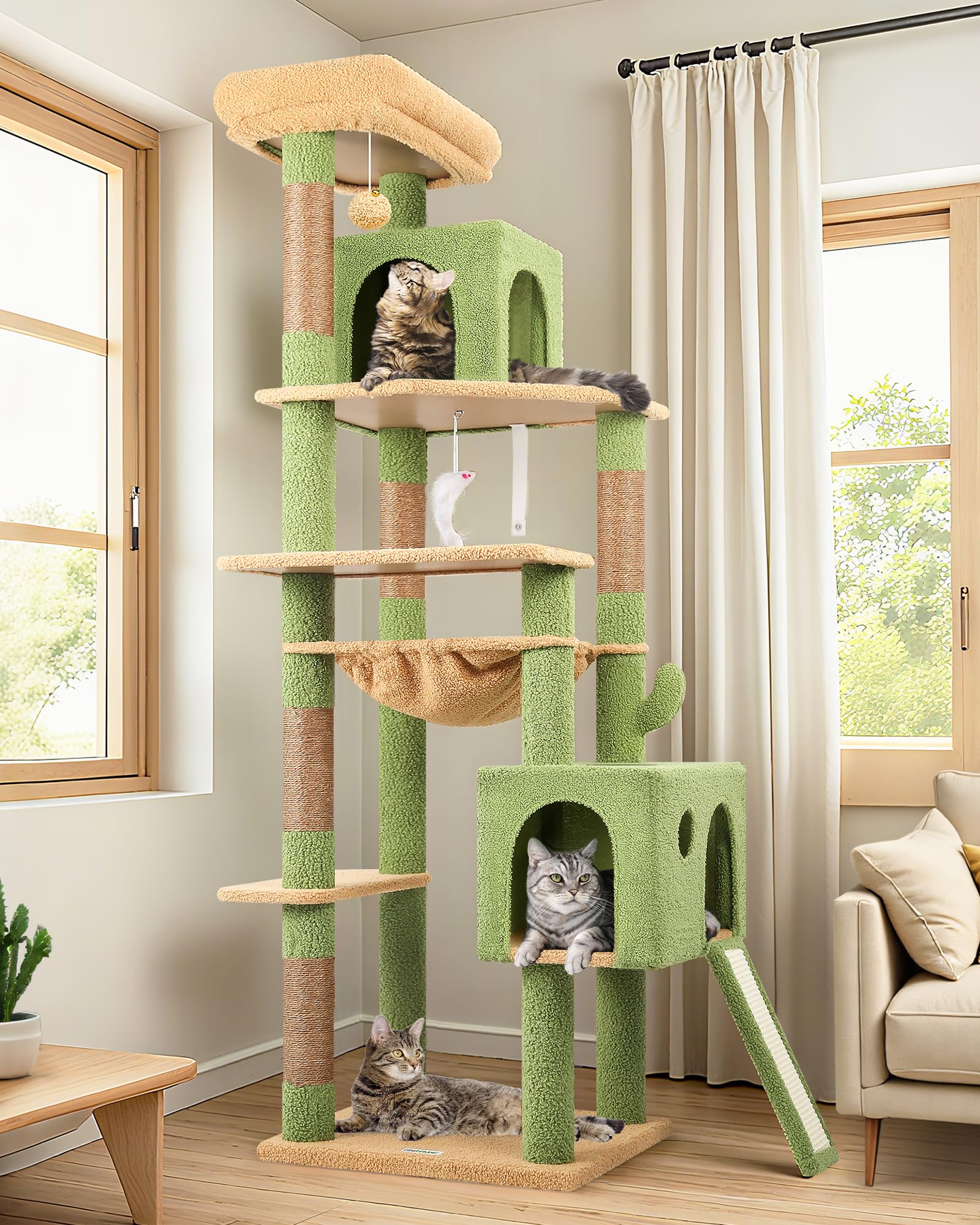 Globlazer Heavy Duty Cat Tree, 70 inch Sturdy Cat Tree for Indoor Cats Extra Large Cat Tower with Scratching Post, Hammock, Cat Condo for Adult Cats Kittens, F70 Pro, Light Grey Gronata