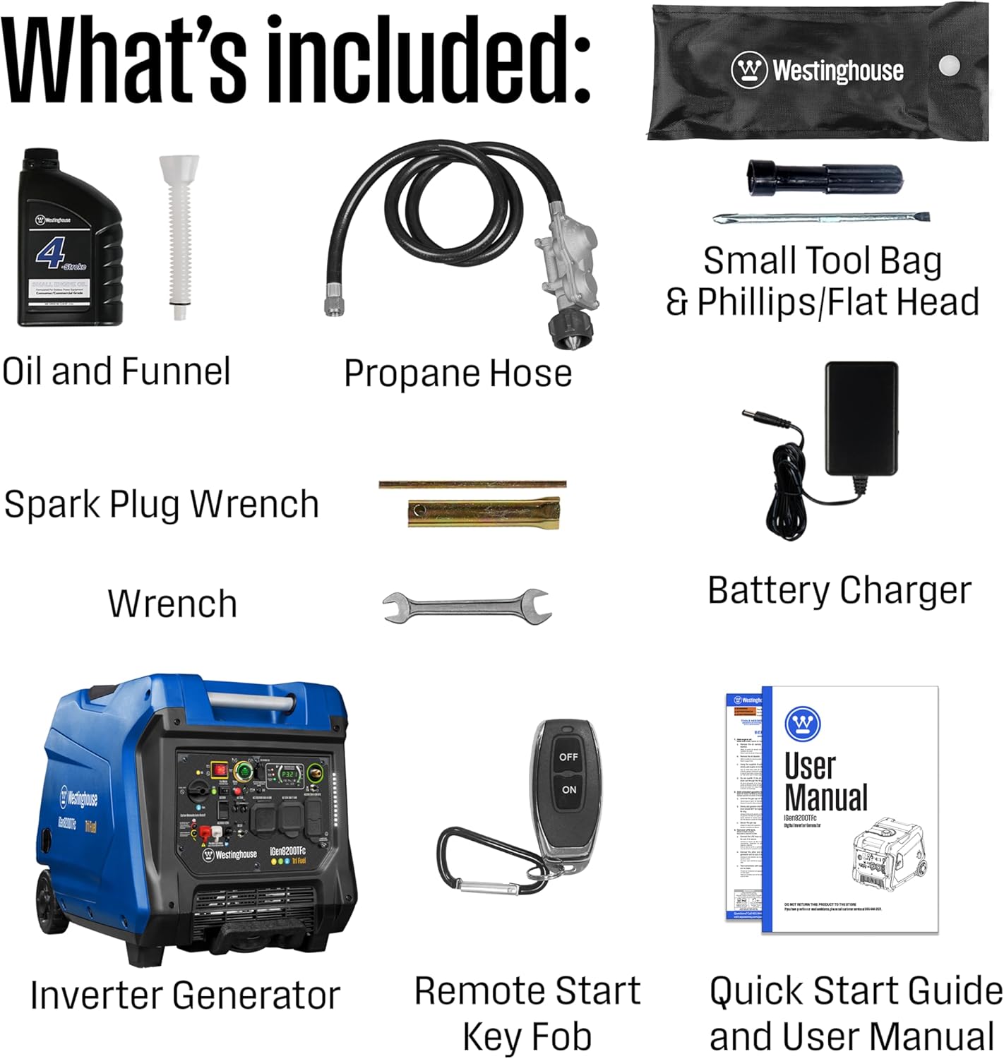 Westinghouse 8200 Peak Watt Tri-Fuel Portable Inverter Generator, Remote Electric Start, Transfer Switch Ready, Gas, Propane, Natural Gas, Low THD, Safe for Electronics, Parallel Capable, CO Sensor Gronata