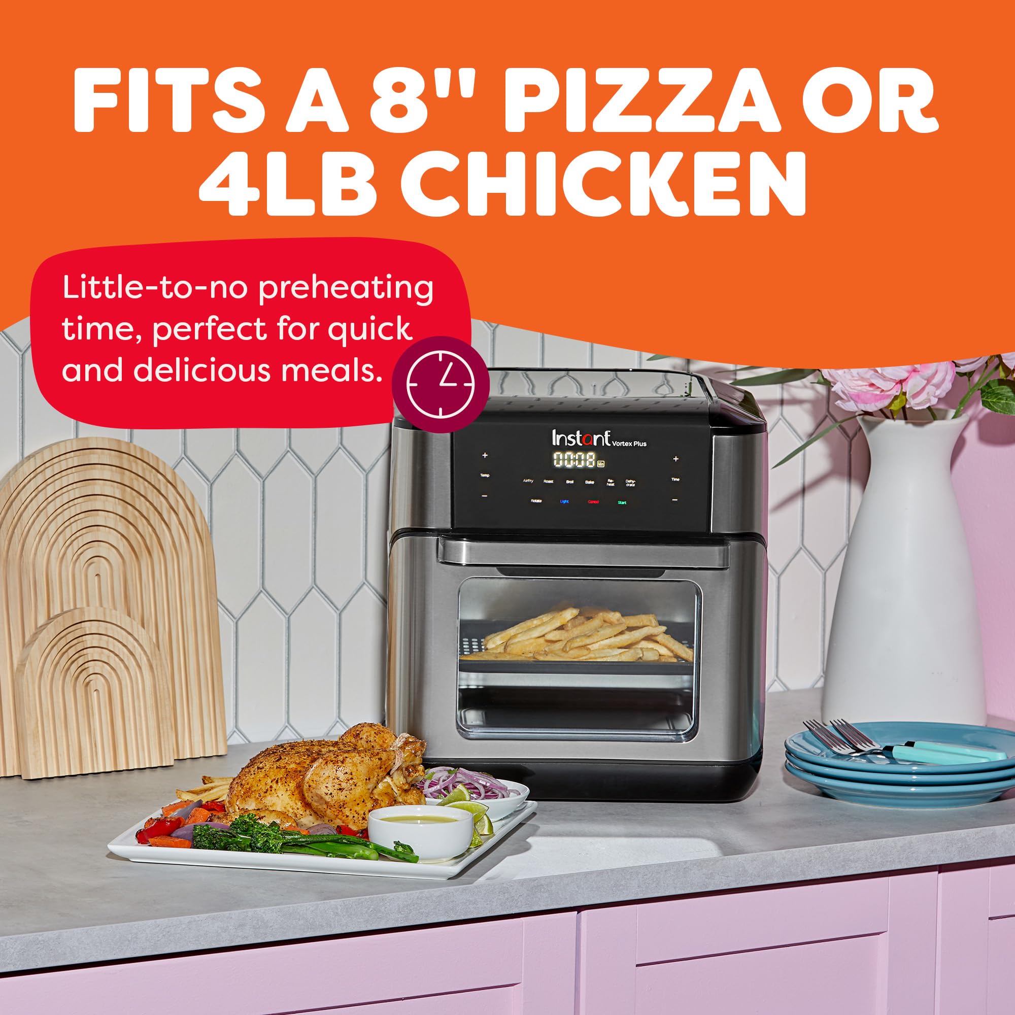 Instant Pot 6QT VORTEX Plus Air Fryer, 6-in-1, Air Fry, Broil, Dehydrate, Crisp, Roast, Reheat, Bake, Dishwasher-Safe Airfryer basket, from the Makers of Instant Pot, Stainless Steel Gronata