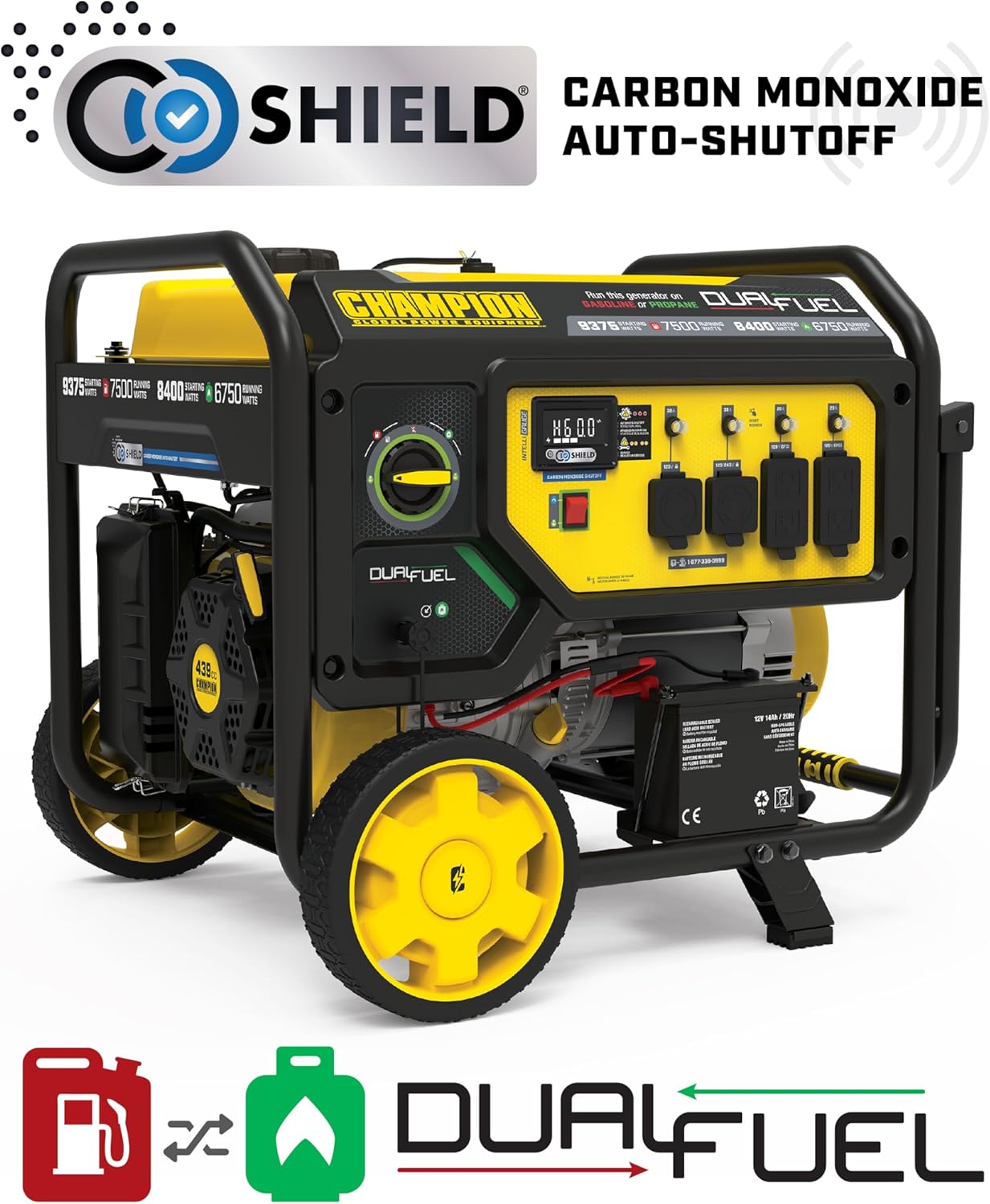 Champion Power Equipment 9375-Watt Dual Fuel Portable Generator with Electric Start and Free 3-Year Warranty Gronata