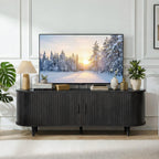 OneBlis 70" Mid Century Modern TV Stand, Wood TV Consoles with Sliding Doors and Power Outlet, Entertainment Center with Adjustable Shelves, Fluted TV Stands for Living Room, Walnut Gronata