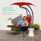 Best Choice Products Outdoor Hanging Curved Steel Chaise Lounge Chair Swing w/Built-in Pillow and Removable Canopy - Navy Blue Gronata