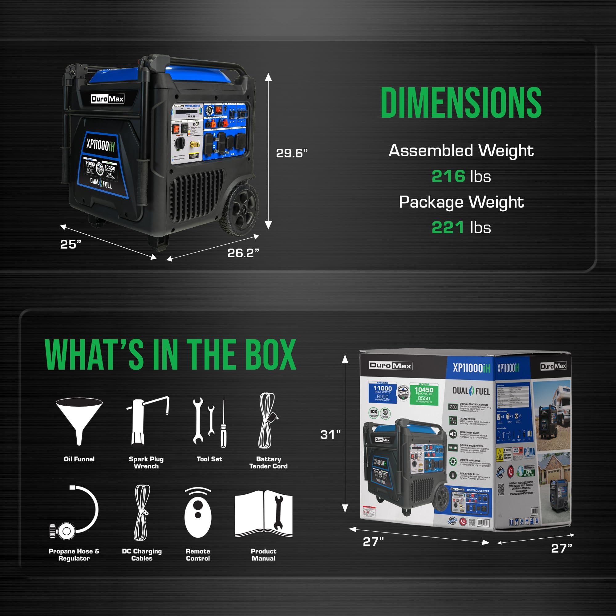 DuroMax XP2300iH 2,300-Watt Dual Fuel Portable Digital Inverter Generator - Gas & Propane, RV & Emergency Ready Gronata