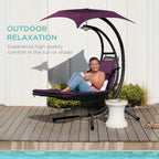 Best Choice Products Outdoor Hanging Curved Steel Chaise Lounge Chair Swing w/Built-in Pillow and Removable Canopy - Navy Blue Gronata
