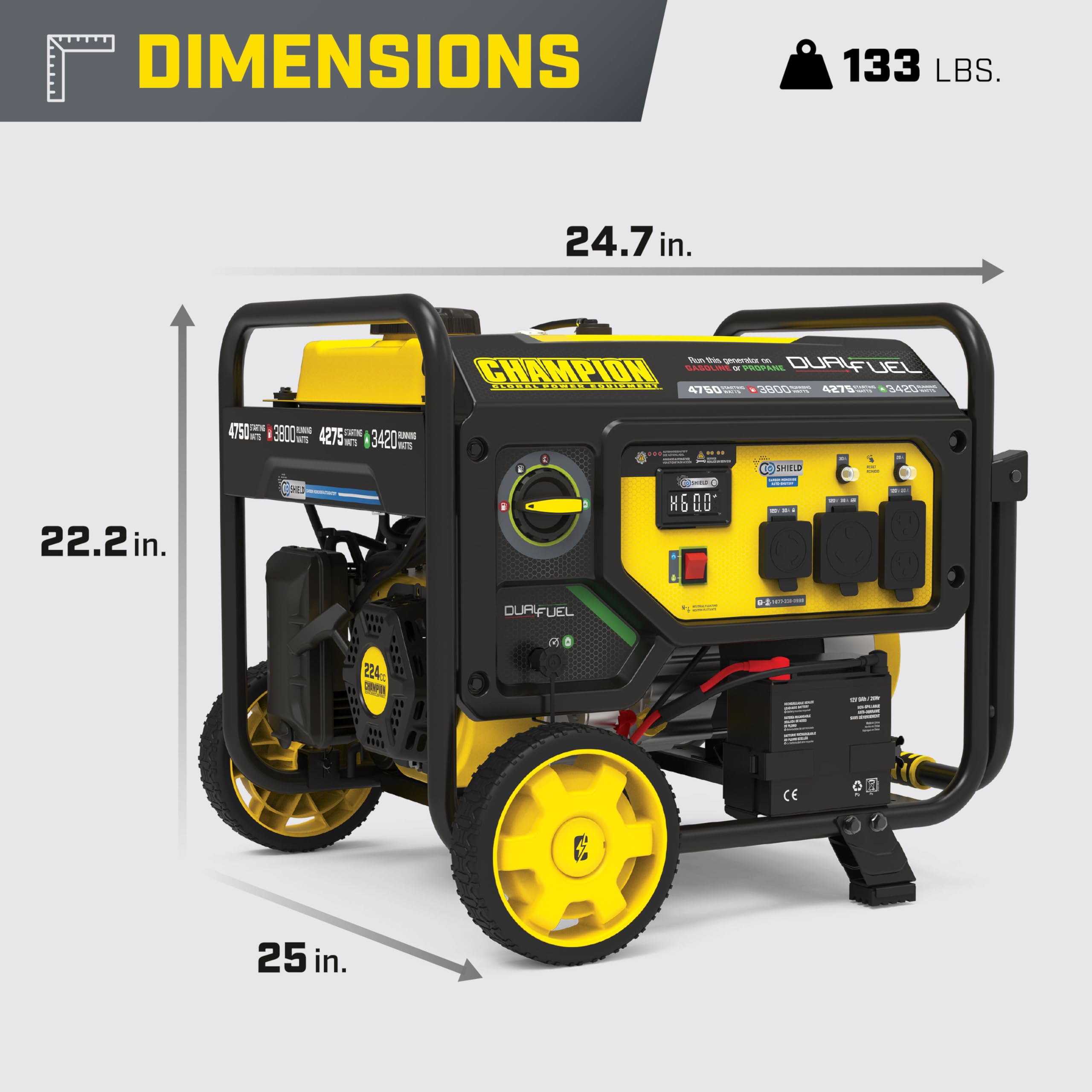 Champion Power Equipment 4750-Watt Electric Start Dual Fuel RV Ready Portable Generator with Free 3-Year Warranty, CARB Compliant Gronata