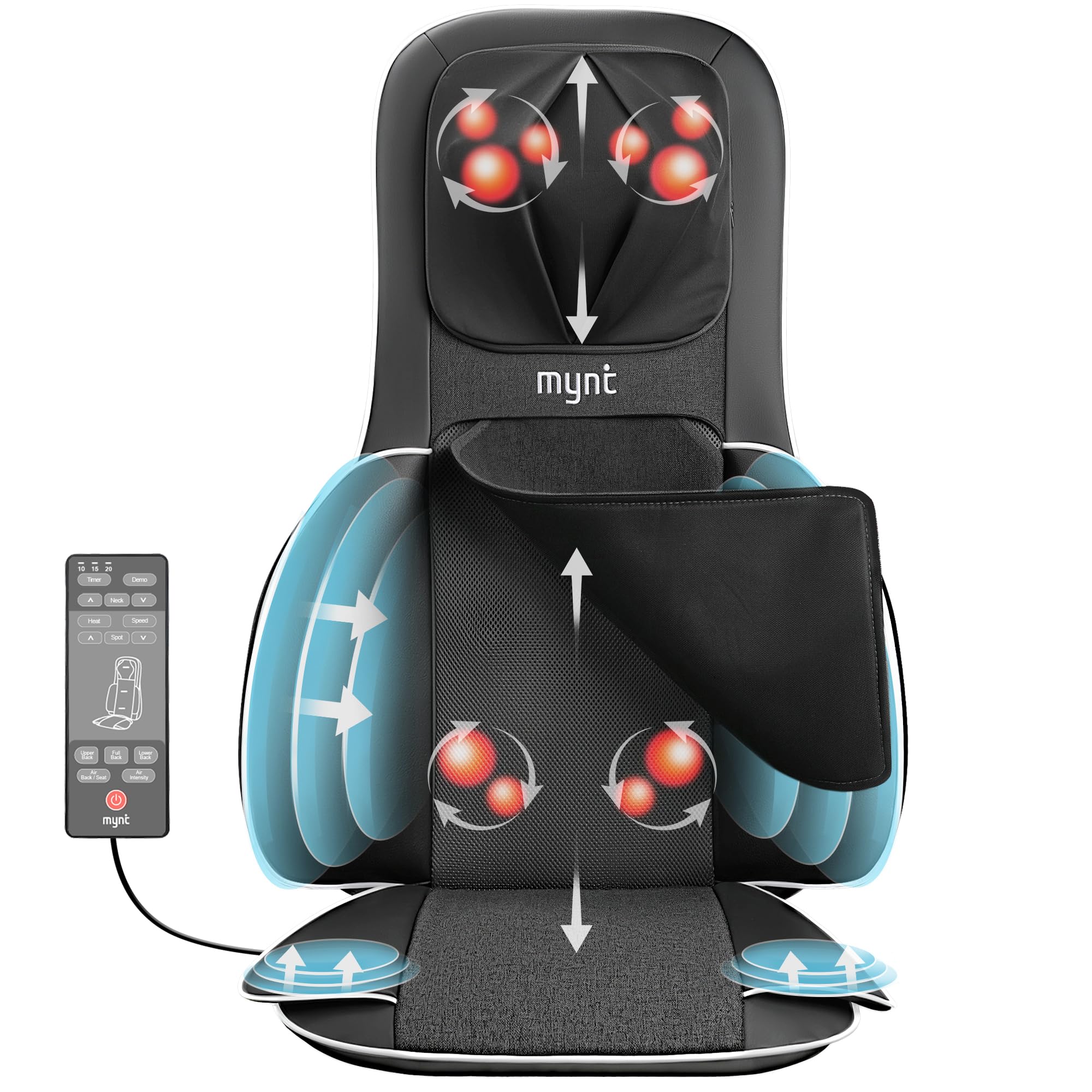 Mynt FSA Eligible HSA Approved Shiatsu Neck and Back Massager for Chair with 10 Deep Kneading Nodes, 2D & 3D Back Massage with Heat, Portable Spot Massage Chair Pad (Black) Gronata