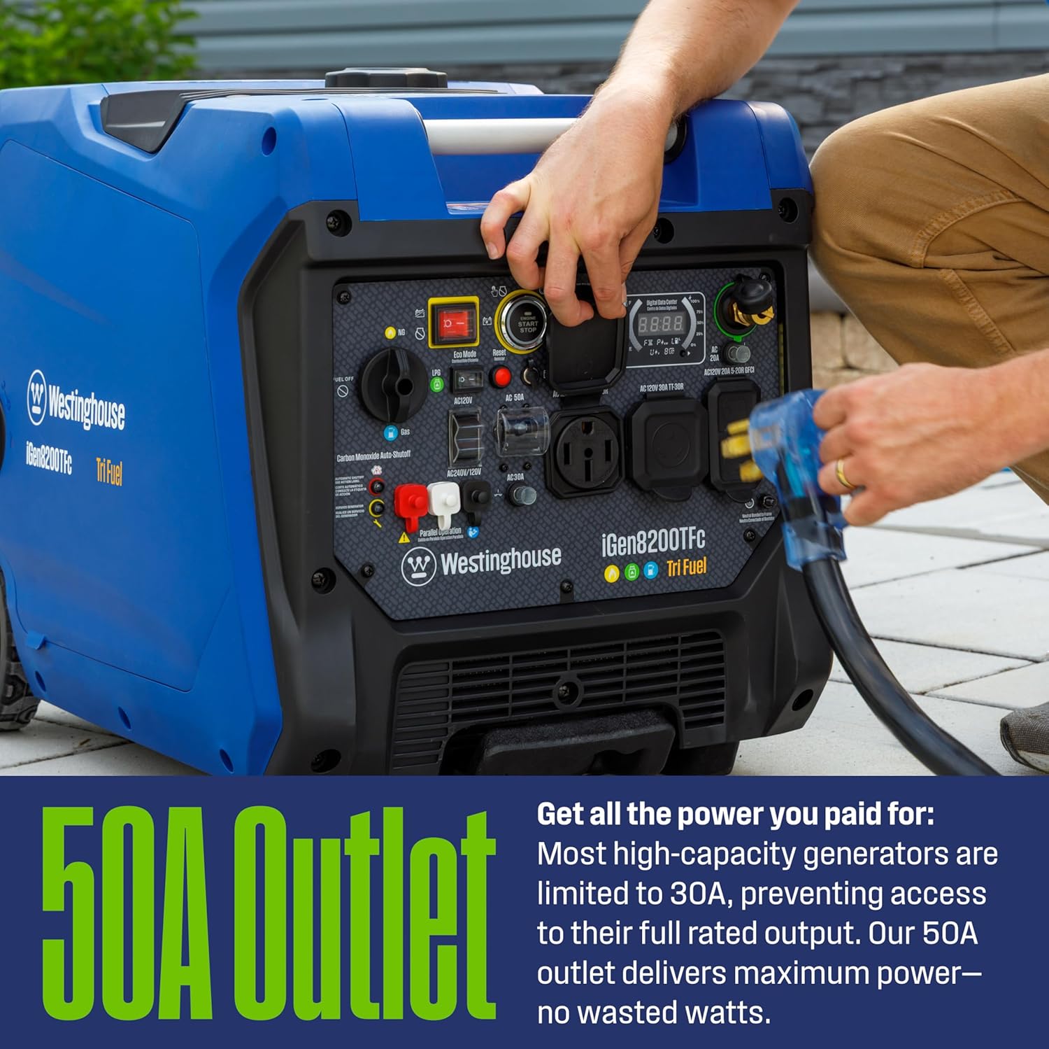 Westinghouse 8200 Peak Watt Tri-Fuel Portable Inverter Generator, Remote Electric Start, Transfer Switch Ready, Gas, Propane, Natural Gas, Low THD, Safe for Electronics, Parallel Capable, CO Sensor Gronata