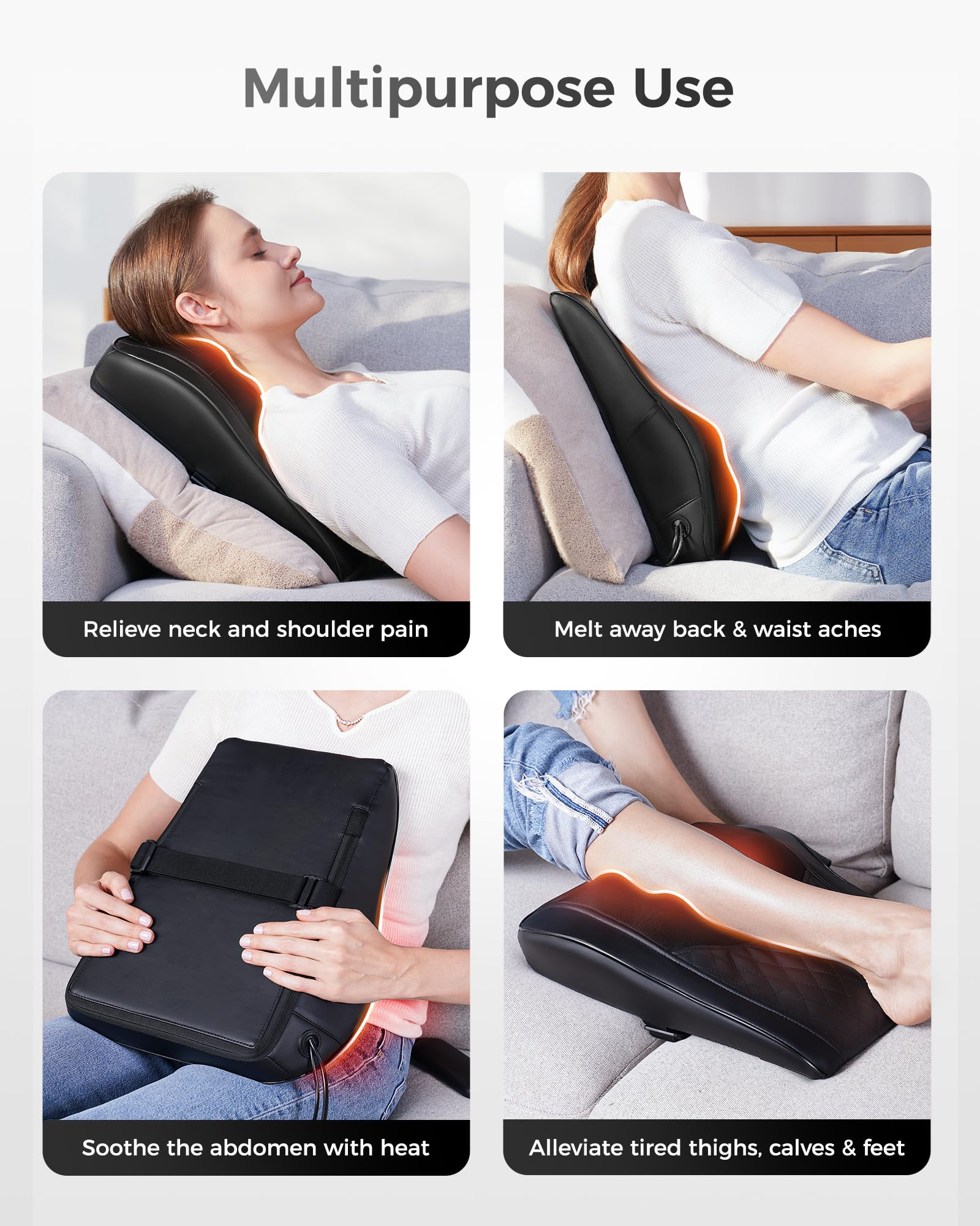 Boriwat Back Massager with Heat, 3D Kneading Massage Pillow for Back, Neck, Shoulder, Leg Pain Relief Deep Tissue, Gifts for Women Men Mom Dad Gronata