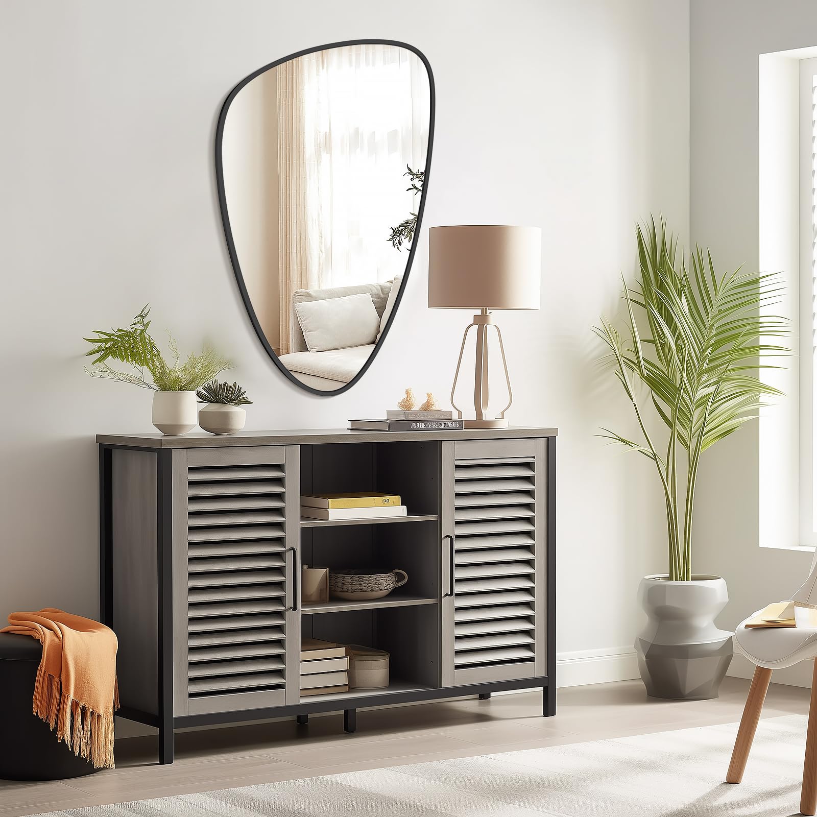 WallBeyond Asymmetrical Mirror, Irregular Mirror Full Length, Boho Wall Mirrors Decorative for Bedroom Living Room Entryway Hall, Mid Century Modern Decor 48" H x 22" W Gronata