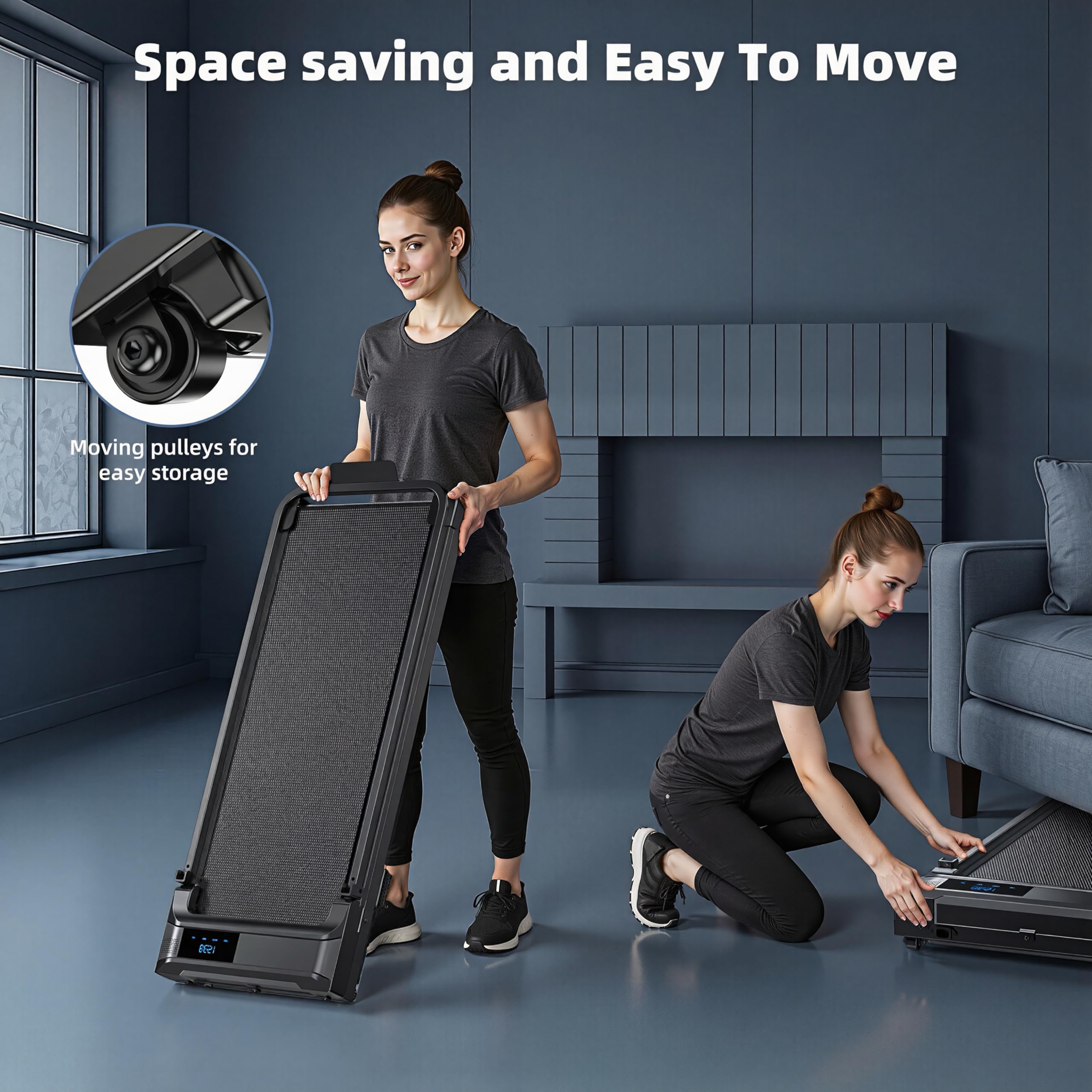 Walking Pad Treadmill for Home - Folding Treadmills with Handle Bar Portable Compact Fold up Indoor Foldable Handles Electric Walk Pads Small Spaces Mini Running Quiet Under Bed Office Gronata
