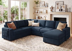 HONBAY Sectional Sleeper Sofa with Pull Out Bed U-Shape Sectional Couch Sleeper Bed with Storage Chaise 6 Seater Sleeper Sectional Sofa, Light Grey Gronata