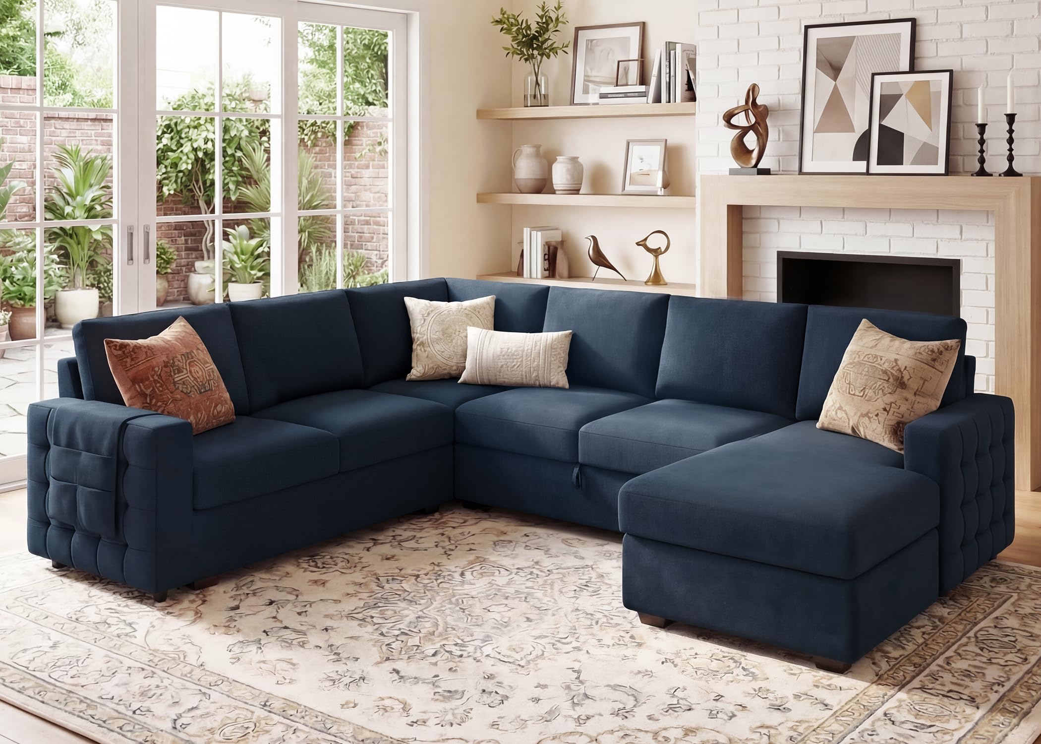 HONBAY Sectional Sleeper Sofa with Pull Out Bed U-Shape Sectional Couch Sleeper Bed with Storage Chaise 6 Seater Sleeper Sectional Sofa, Light Grey Gronata