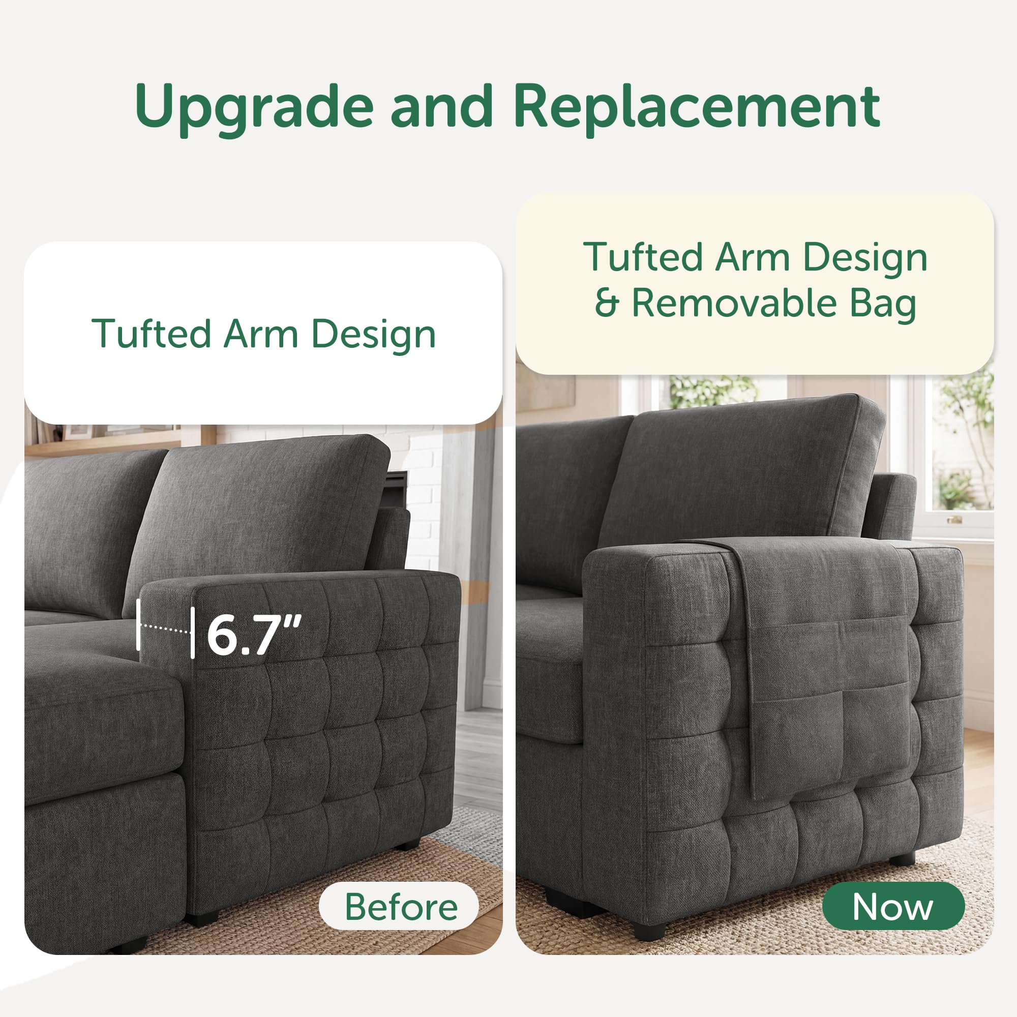 HONBAY Sectional Sleeper Sofa with Pull Out Bed U-Shape Sectional Couch Sleeper Bed with Storage Chaise 6 Seater Sleeper Sectional Sofa, Light Grey Gronata