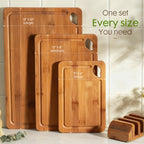 Astercook Deep-Carbonized Bamboo Cutting Boards for Kitchen with Wood Storage Stand, Reversible Charcuterie & Chopping Boards with Juice Grooves and Easy-Grip Handles, Fathers Day Gift for Men Gronata