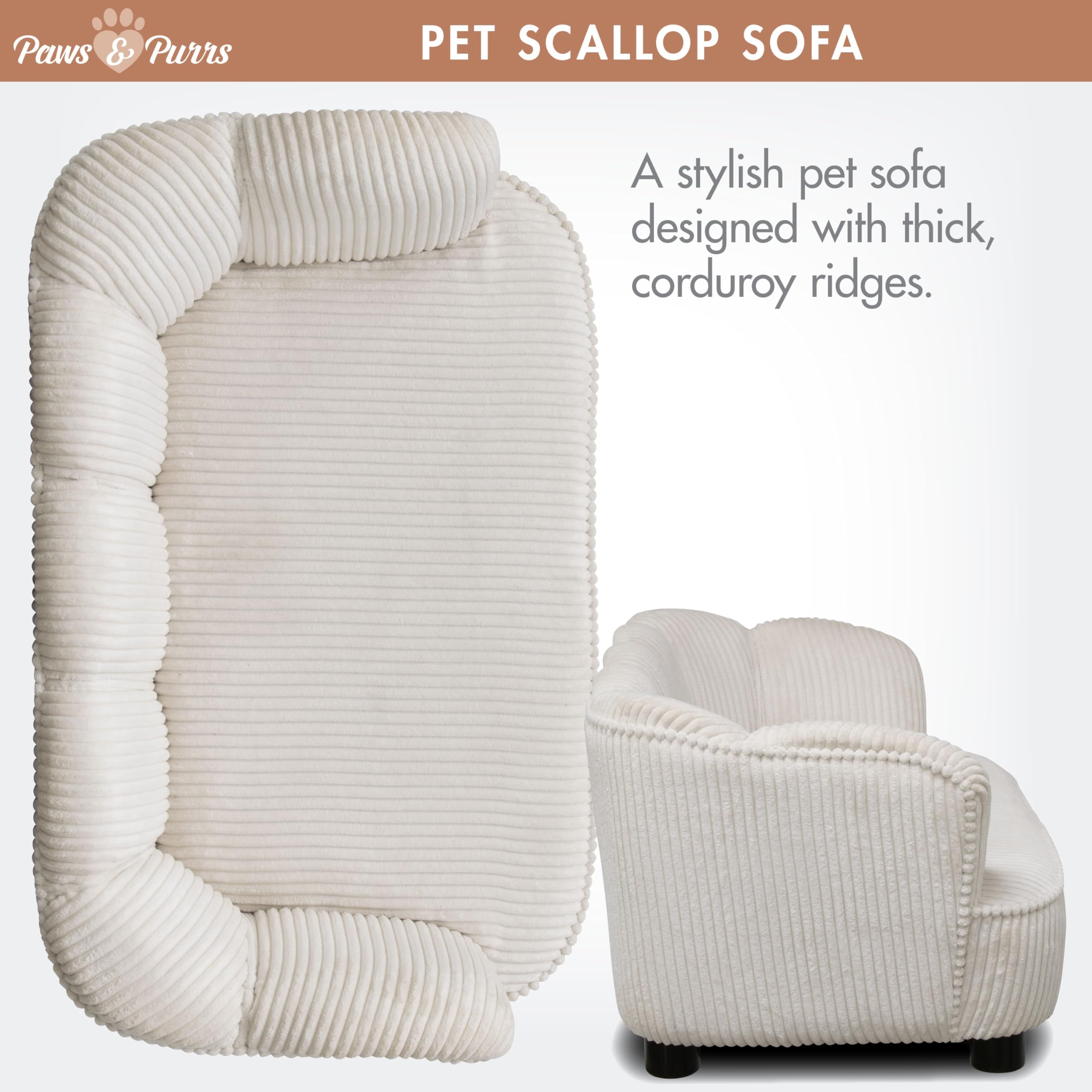 Paws & Purrs Retro Scalloped Back Sofa Style Pet Bed, Dog & Cat Couch with Tufted Cushion & Armrest, Stylish Indoor Pet Furniture, Sage Gronata