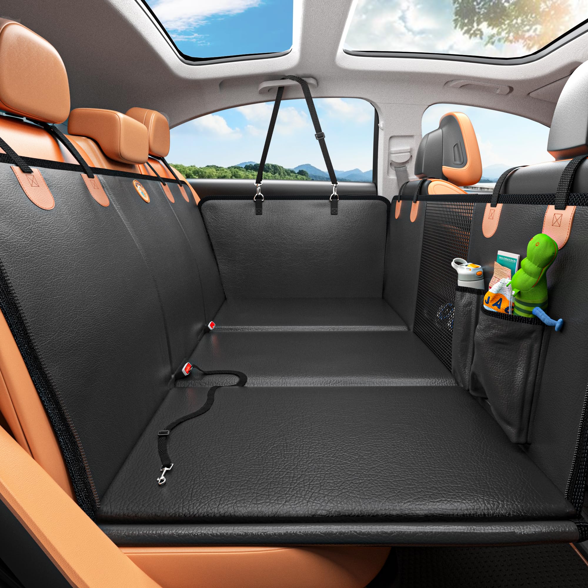MYJAQI Back Seat Extender for Dogs, Waterproof Dog Car Seat Cover for Back Seat with Hard Bottom, 2026 Upgraded Material, Anti Scratch, Safer, Easy to Use and Clean, Holds 400lbs Gronata
